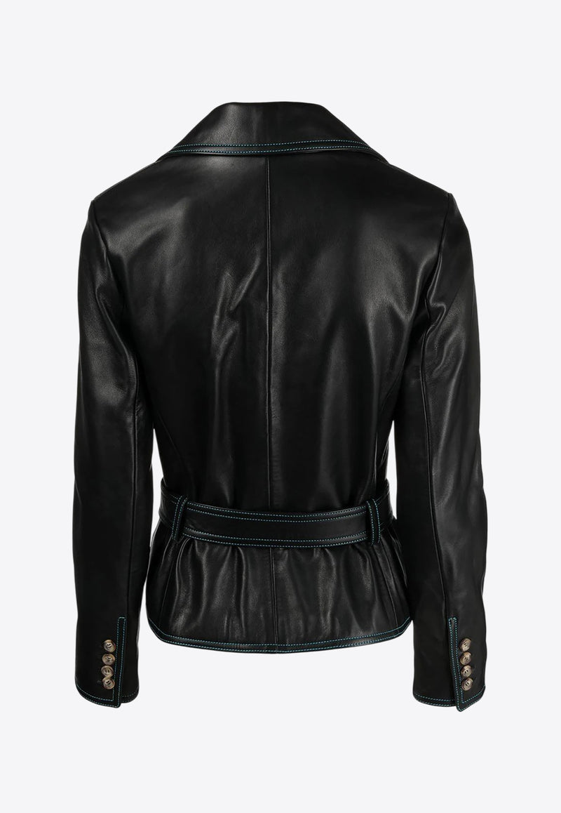 CORMIO Double-Breasted Belted Leather Jacket Black FLORENCE20BLACK