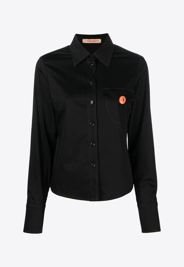 CORMIO Katy Pin Badge Long-Sleeved Shirt Black KATYCOTTONBLACK