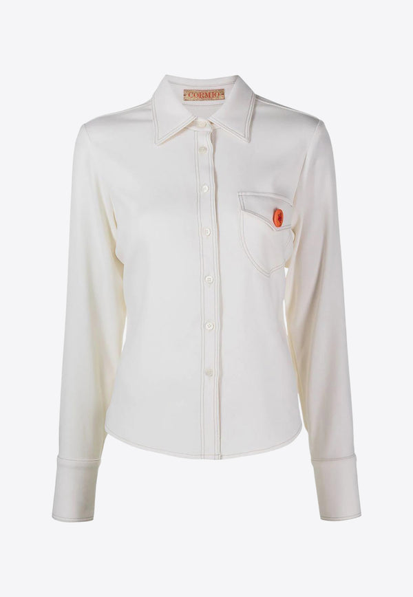 CORMIO Katy Pin Badge Long-Sleeved Shirt White KATYWOOLWHITE