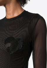 Blumarine Rhinestone-Heart Sheer Top Black 2C153SN0990