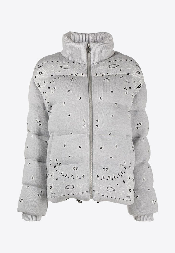 Alanui Bandana Print Zip-Up Down Jacket Gray LWED002F23KNI001_0984