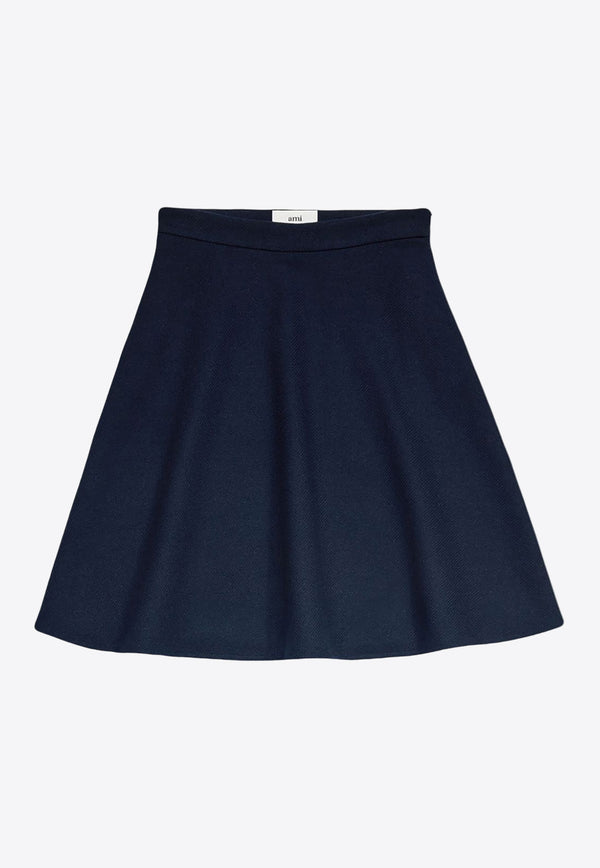 AMI PARIS Flared Knitted Wool Skirt Navy FSK215WV0016_430