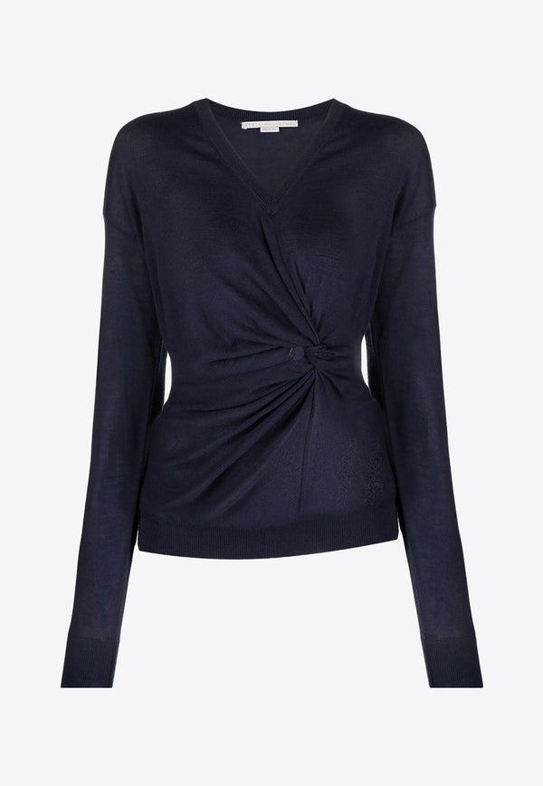 Stella McCartney Gathered Knit Top in Virgin Wool 6K01743S23494000 Blue