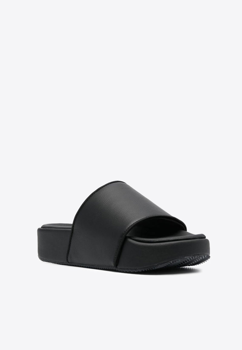 Adidas Y-3 Leather Flatform Slides Black FZ6403