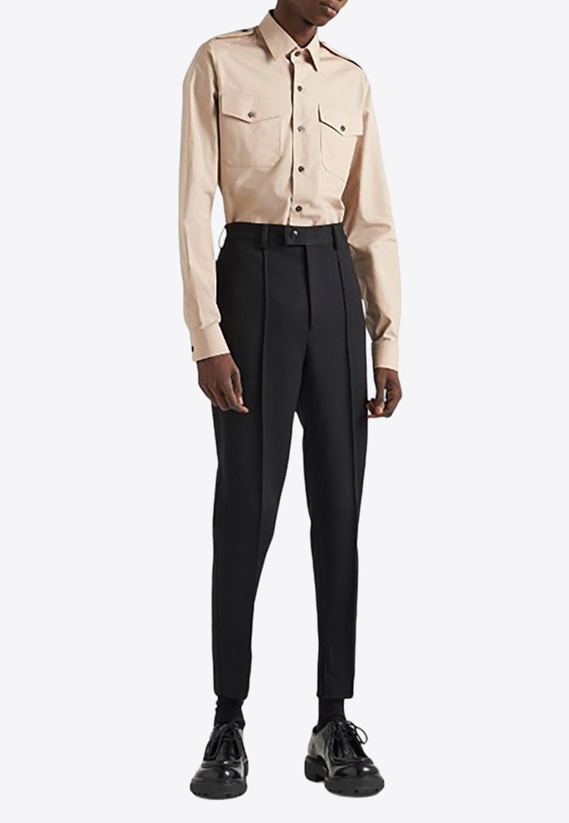 Prada Triangle Logo Buttoned Shirt Beige UCN513S2321U7Y_F0770