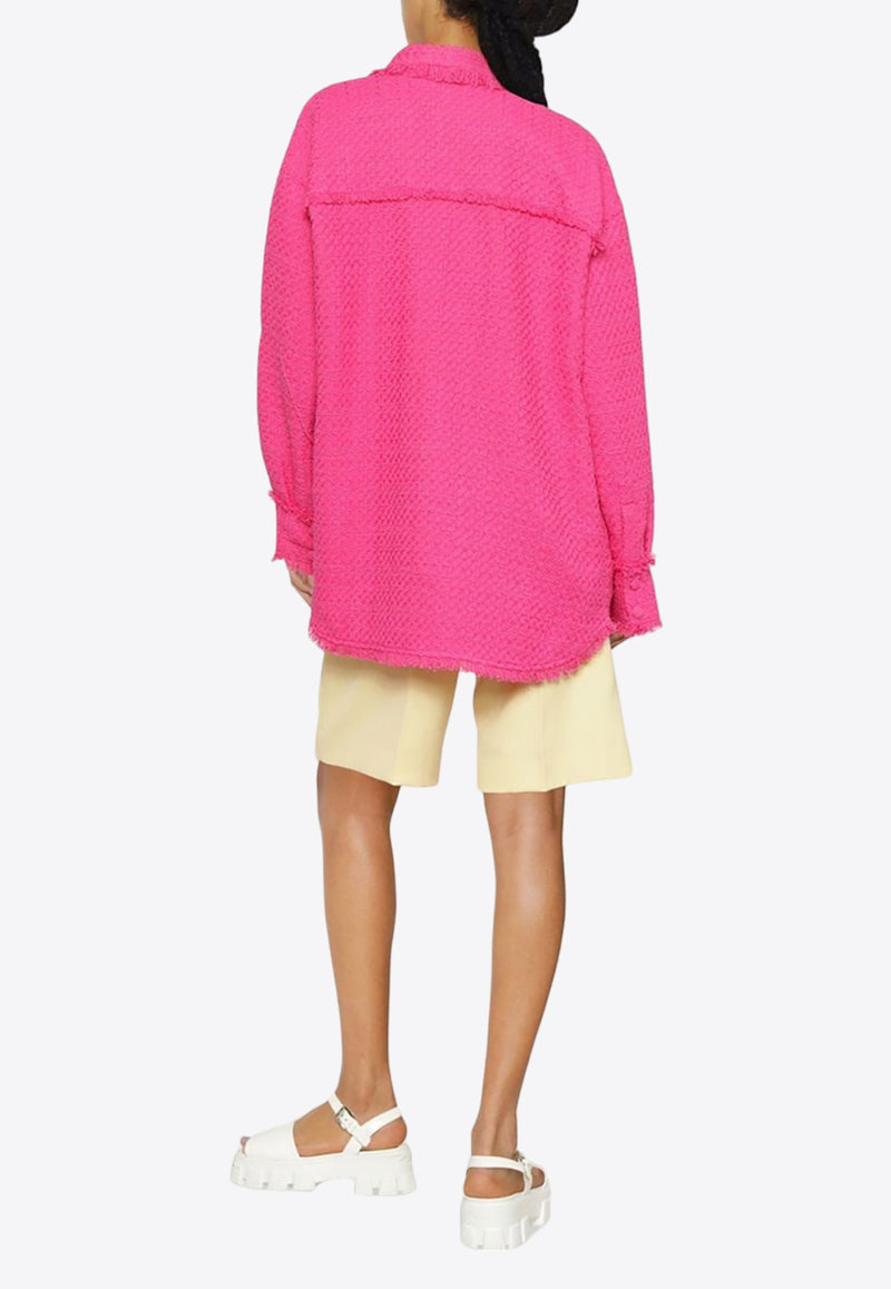 MSGM Long-Sleeved Frayed Shirt Pink 3341MDE14X22760914