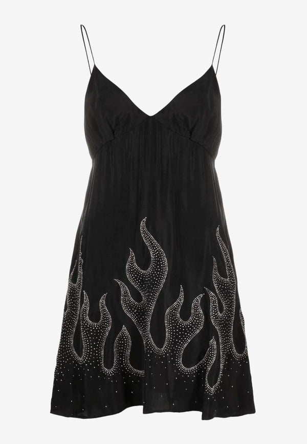 Palm Angels Crystal-Embellished Flames Mini Dress PWDB163F22FAB0021001 Black