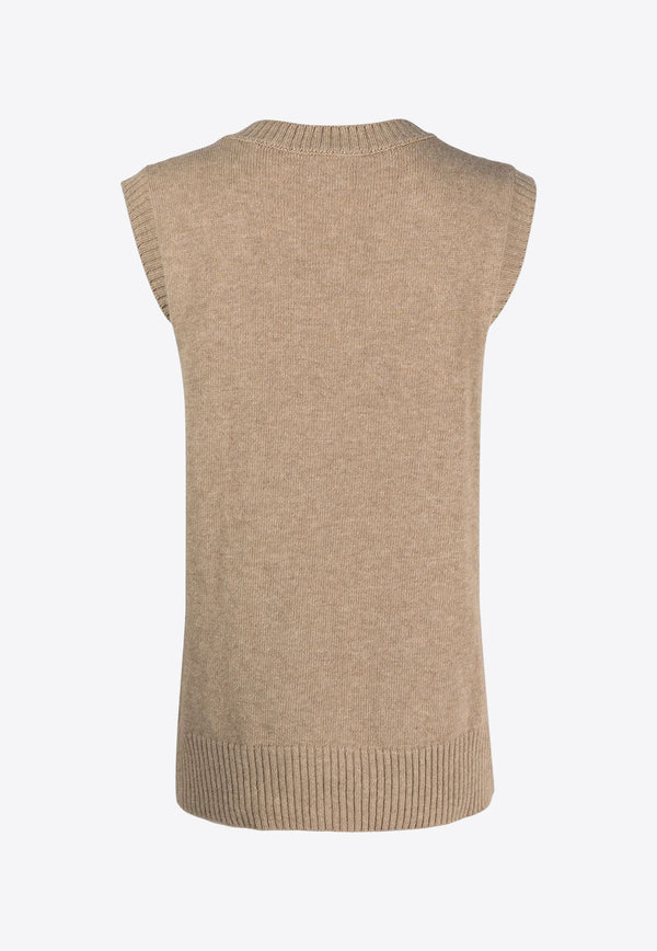 CORMIO Nicole Intarsia Knit Wool Vest Beige NICOLESUPERFINEWOOLB