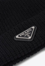 Prada Logo Plaque Wool-Cashmere Beanie Black UMD489S2113IM_F0002
