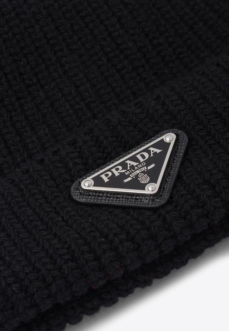 Prada Logo Plaque Wool-Cashmere Beanie Black UMD489S2113IM_F0002