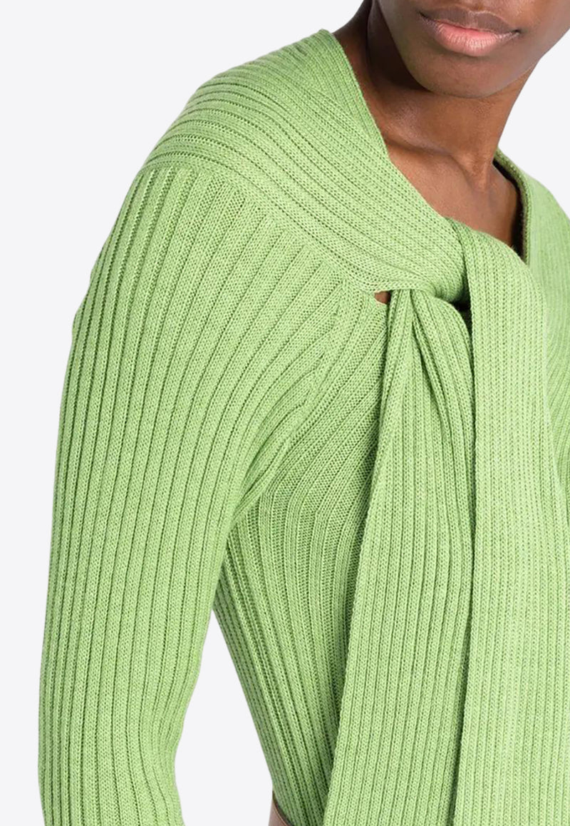 Ribbed Knit Knotted Wool Sweater THAHAB KW