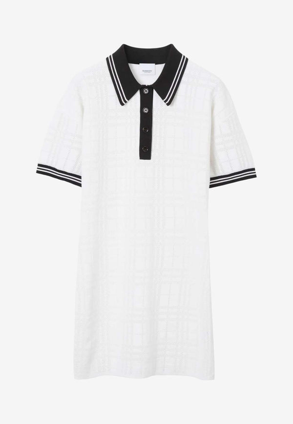 Burberry Check Stripe-Trim Polo Dress 8072651_A1464 White