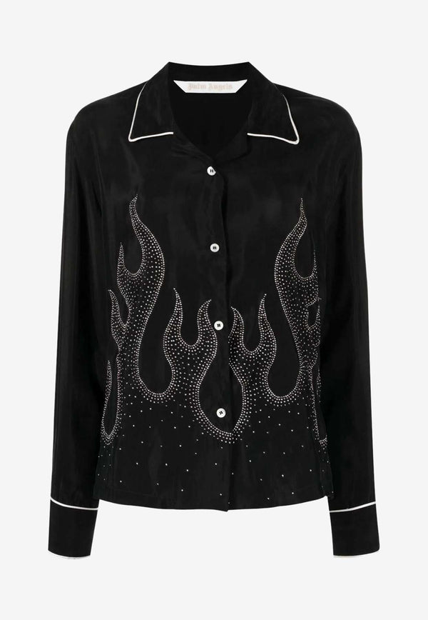 Palm Angels Crystal-Embellished Flames Shirt PWGA085F22FAB0011072 Black