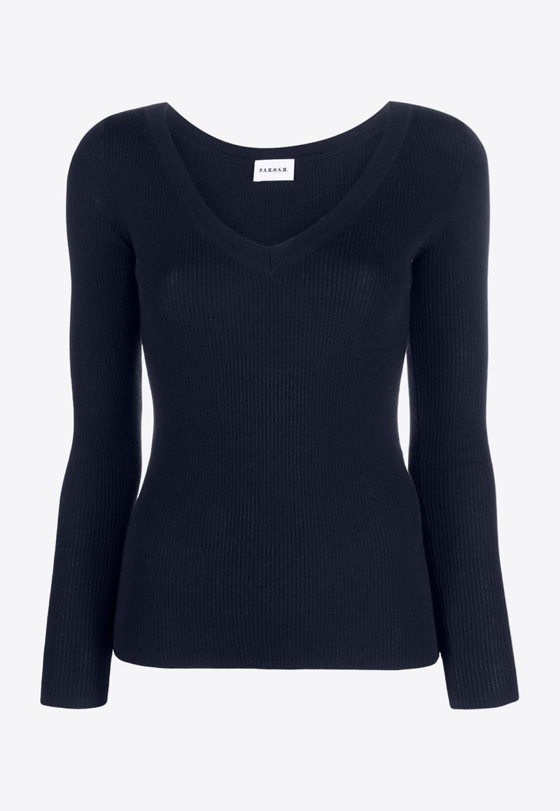 P.A.R.O.S.H Leila Knitted V-neck Sweater Navy D511583LEILA012