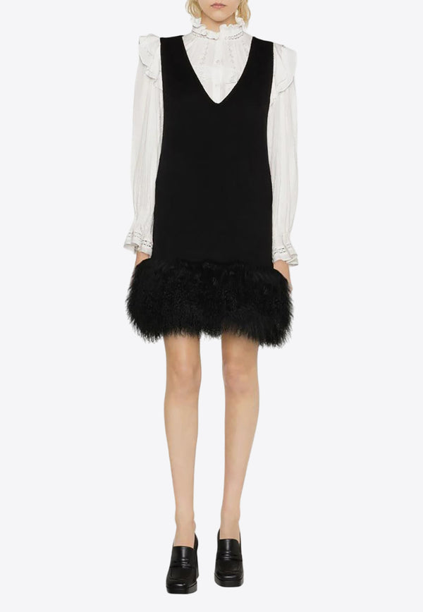 P.A.R.O.S.H Shearling-Trimmed Mini Dress Black D721592PLEAK013