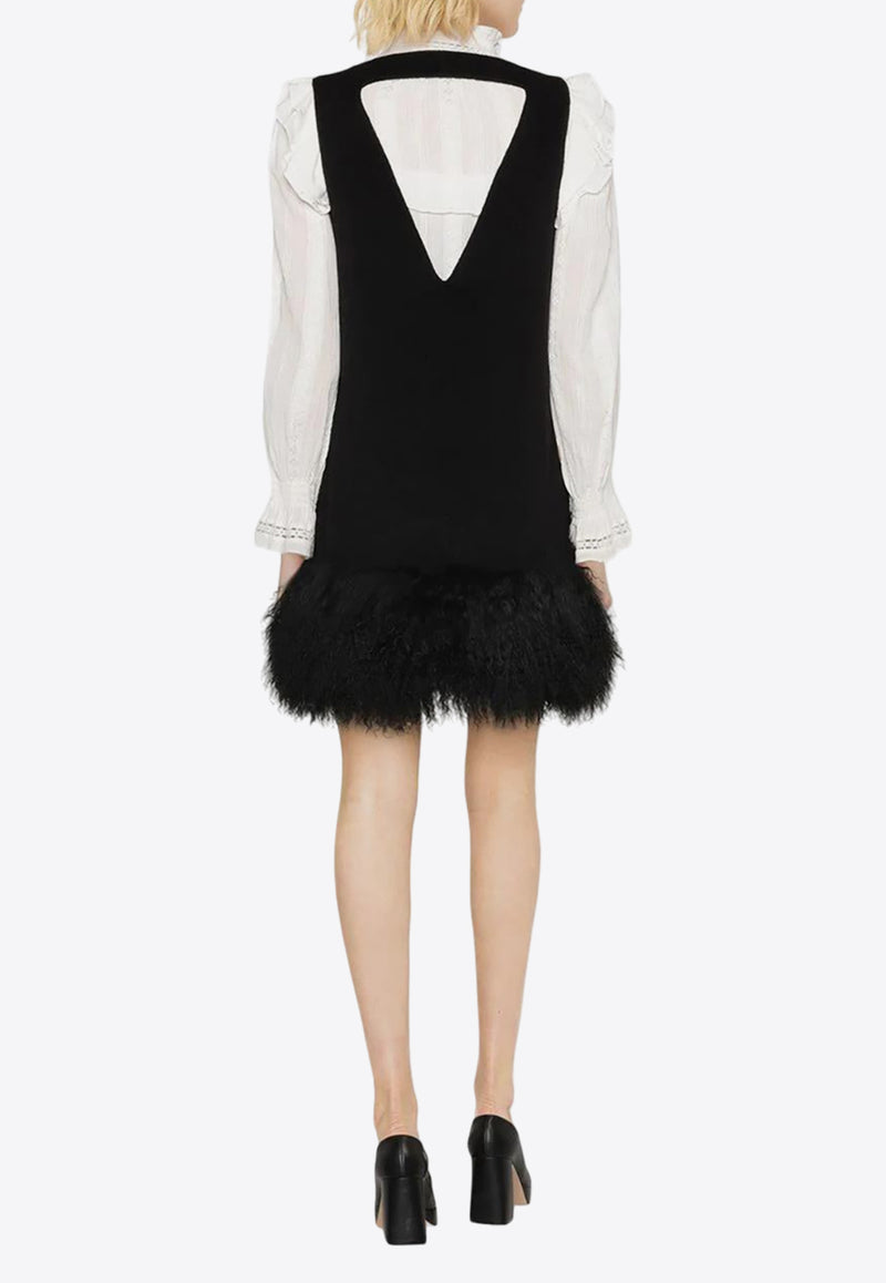 P.A.R.O.S.H Shearling-Trimmed Mini Dress Black D721592PLEAK013