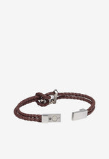 Salvatore Ferragamo Gancini Braided Leather Bracelet Brown 770141 BR G FRAME 712418 P BRKBRWN/PLDLCD