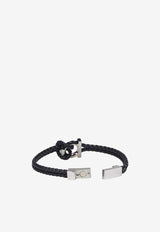 Salvatore Ferragamo Gancini Braided Leather Bracelet Black 770141 BR G FRAME 712422 P BLACK/PLDLUCIDO