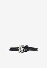 Salvatore Ferragamo Gancini Braided Leather Bracelet Black 770141 BR G FRAME 712422 P BLACK/PLDLUCIDO