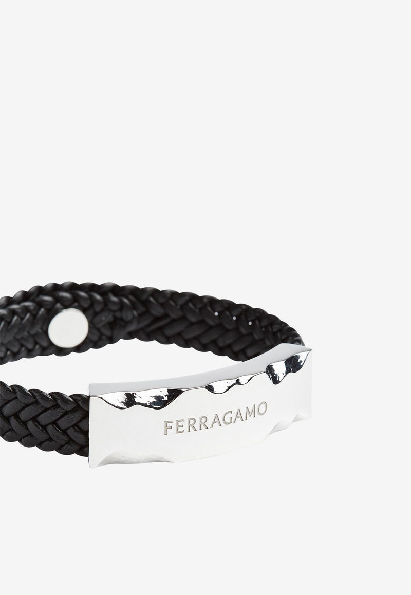 Salvatore Ferragamo Braided Logo Bracelet 770321 BR BLADEPELL 764546 BLACK/PLD Black