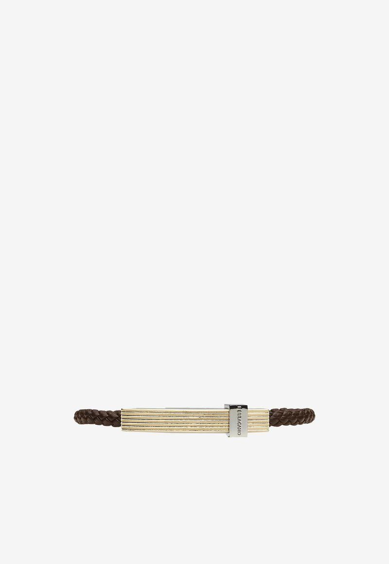 Salvatore Ferragamo Medium Braided Leather Bracelet with Metal Bar 770339 BR LIGHCUBE 771332 T DI MORO