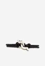 Salvatore Ferragamo Double Gancini Braided Leather Bracelet Black 770360 BR SCOFLUID 776347 PLD/BLACK