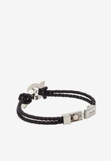 Salvatore Ferragamo Double Gancini Braided Leather Bracelet Black 770360 BR SCOFLUID 776347 PLD/BLACK