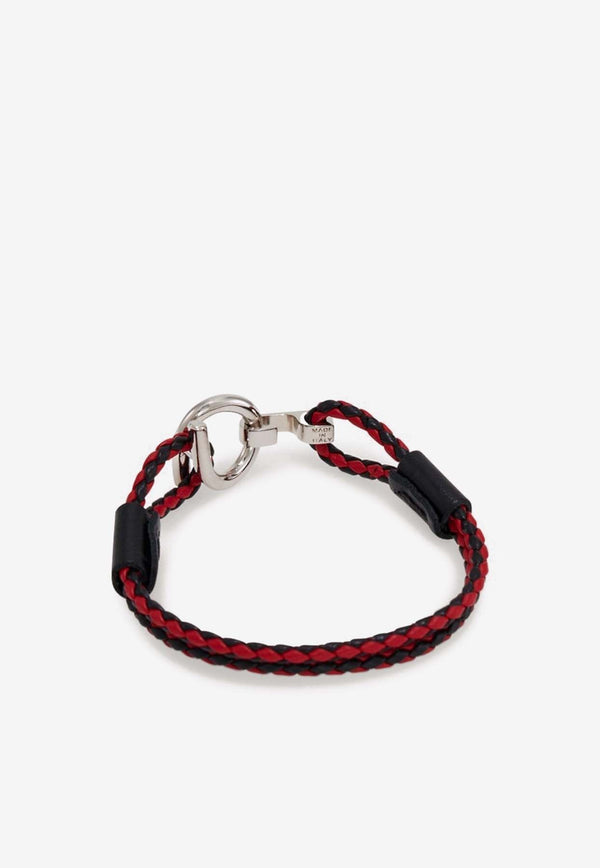 Salvatore Ferragamo Gancini Two-Tone Braided Leather Bracelet Black 770380 BR SCOO EVO 780308 PLD/BLACK/RED