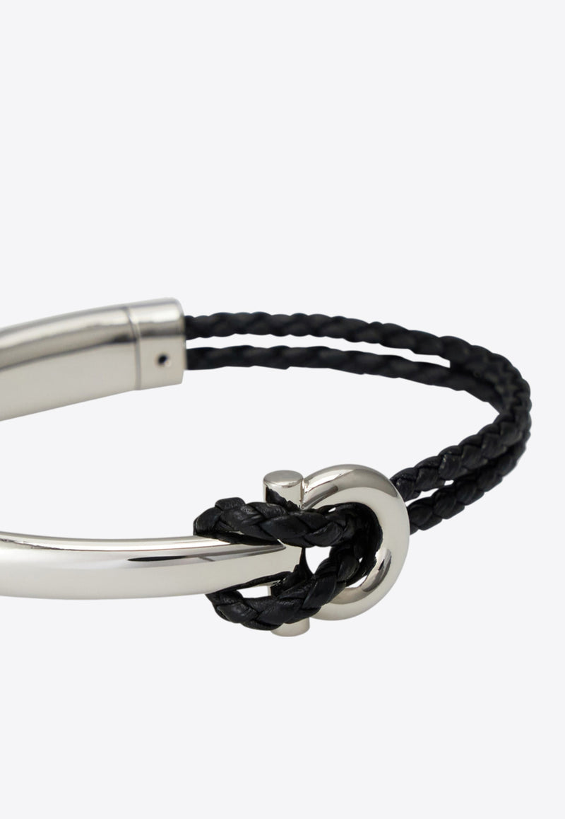 Ferragamo Gancini Braided Leather Bracelet Black 770390 BR NODO AMOR 785643 PLD/BLACK 17