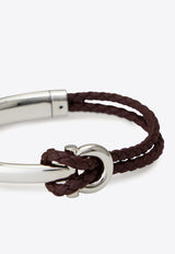 Ferragamo Gancini Braided Leather Bracelet Brown 770390 BR NODO AMOR 785648 NA
