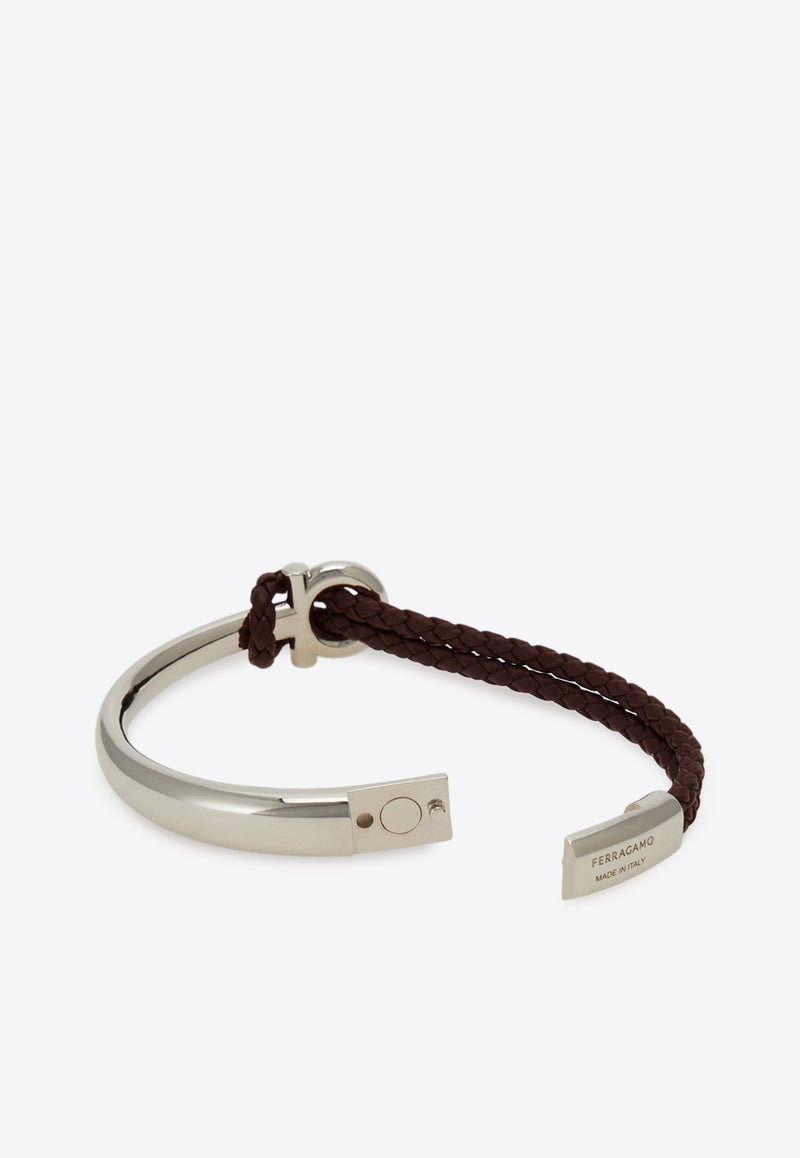 Ferragamo Gancini Braided Leather Bracelet Brown 770390 BR NODO AMOR 785648 NA