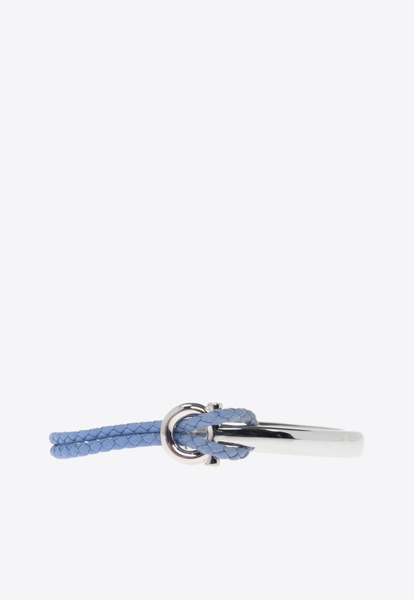 Ferragamo Gancini Braided Leather Bracelet Blue 770390 BR NODO AMOR 785650 PLD/BLUETTE 19