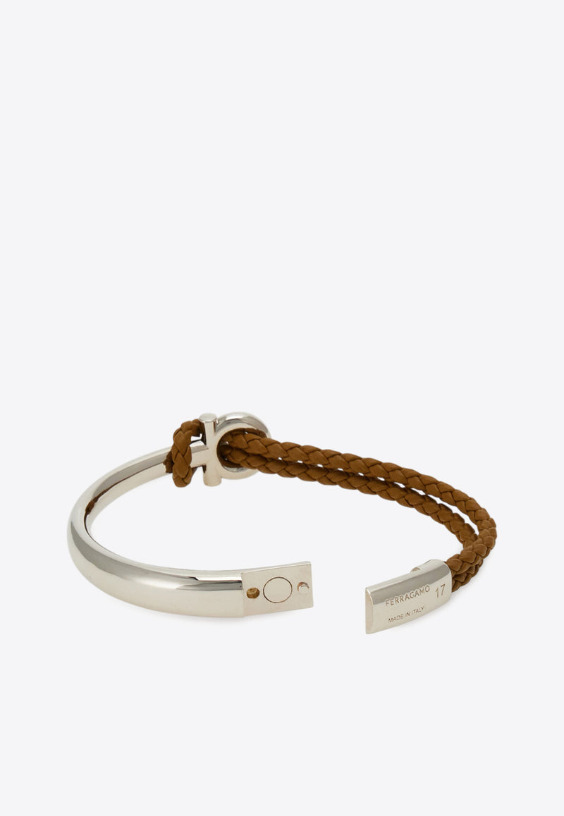 Ferragamo Gancini Braided Leather Bracelet Camel 770390 BR NODO AMOR 785651 NA