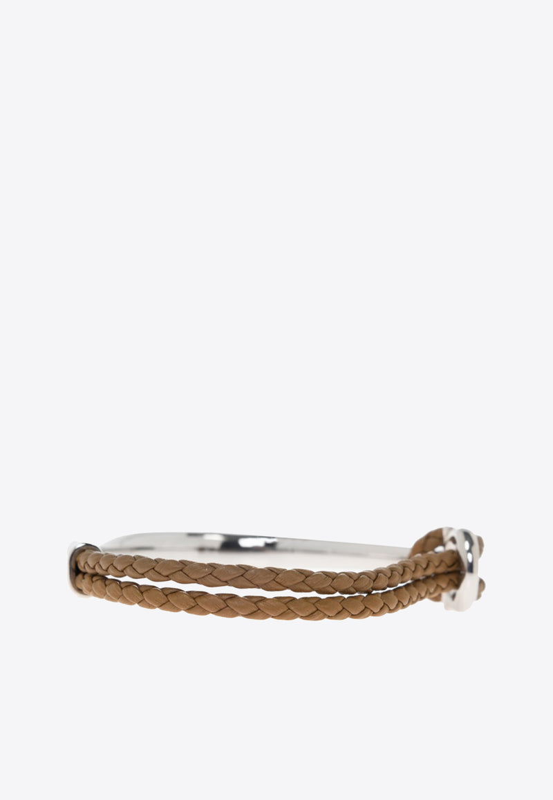 Ferragamo Gancini Braided Leather Bracelet Camel 770390 BR NODO AMOR 785652 NA
