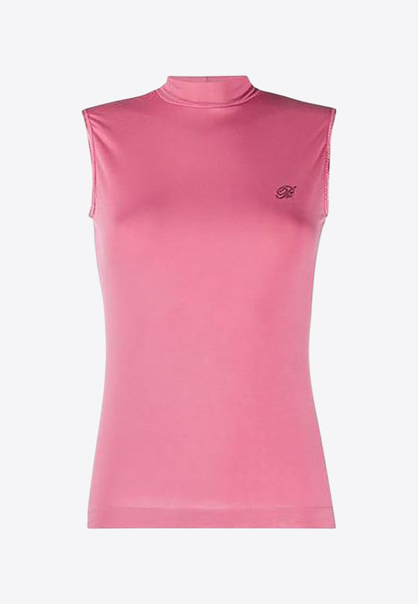 Blumarine Studded Logo High-Neck Top Pink 2015400146