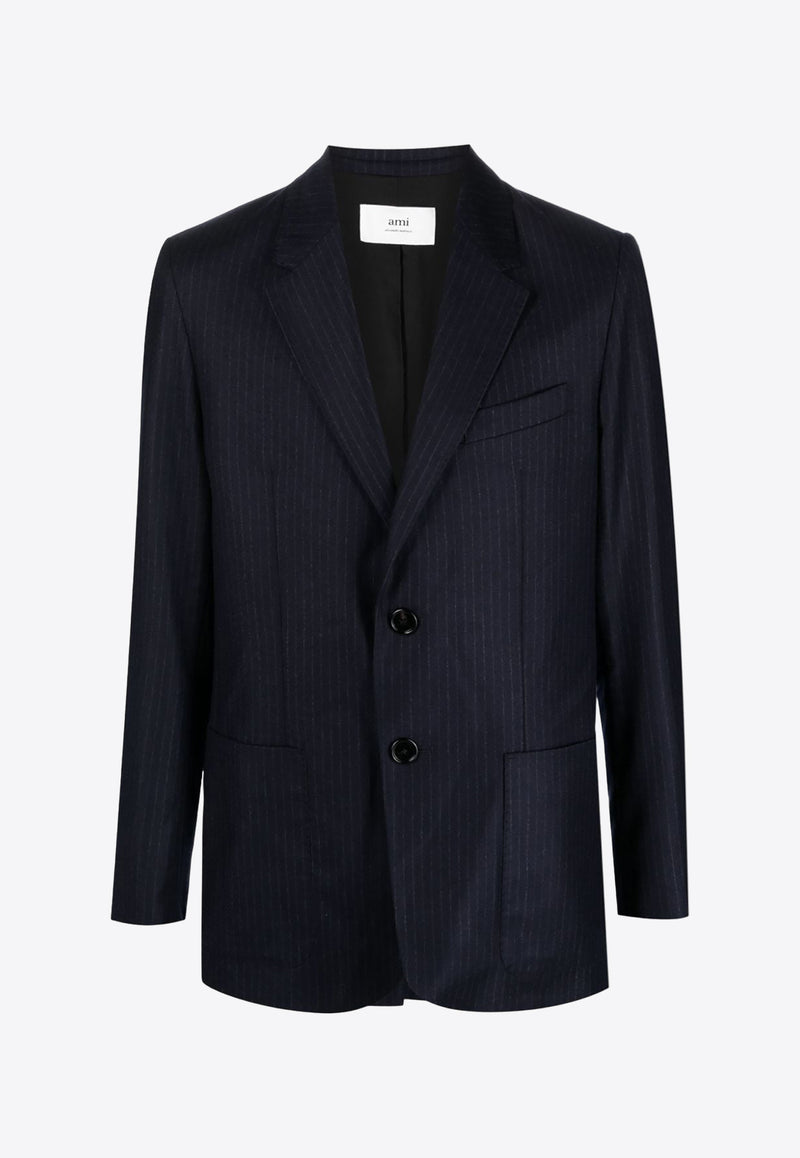 AMI PARIS Pinstriped Single-Breasted Blazer Navy HBV005WV0024_477