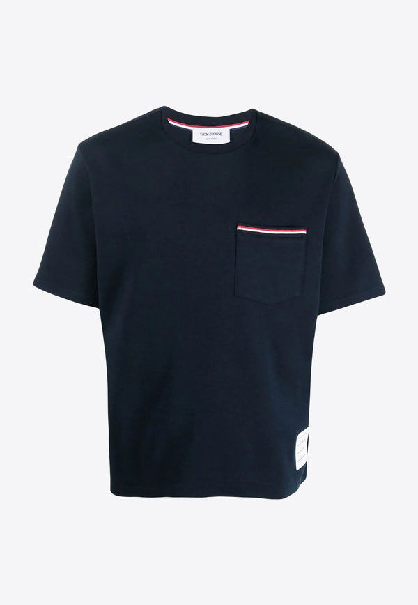 Thom Browne Name Tag Patch Oversized Crewneck T-shirt Blue MJS183A07323_415