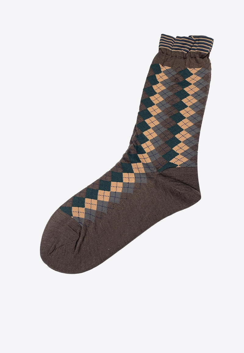 ANTIPAST Geometric Wool Knitted Socks Brown AM94A_DARKBROWN