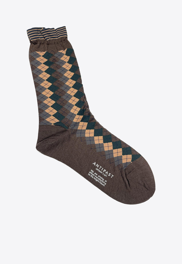 ANTIPAST Geometric Wool Knitted Socks Brown AM94A_DARKBROWN