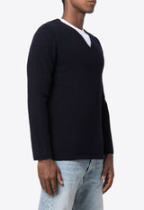 Comme Des Garçons V-neck Wool Knit Sweater Blue FHN007W21