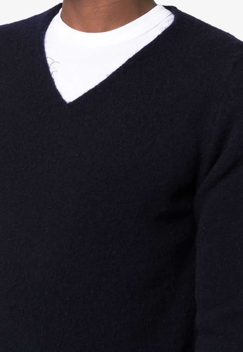 Comme Des Garçons V-neck Wool Knit Sweater Blue FHN007W21