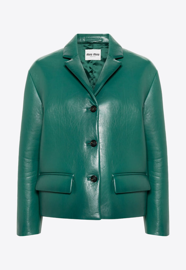 Miu Miu Single-Breasted Jacket in Nappa Leather Green MPG481S23213TL_F0MYE