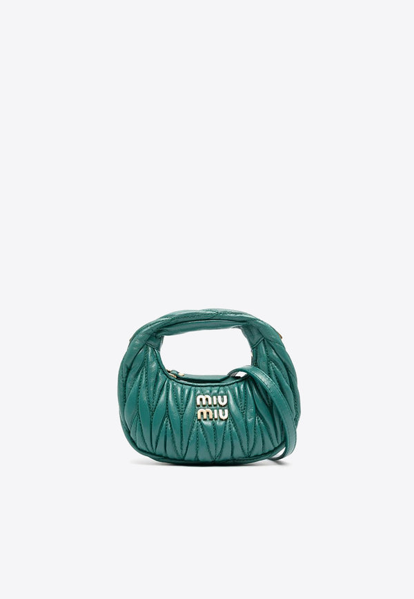 Miu Miu Micro Wander Quilted Leather Hobo Bag Green 5NR0192FPP_F0K41
