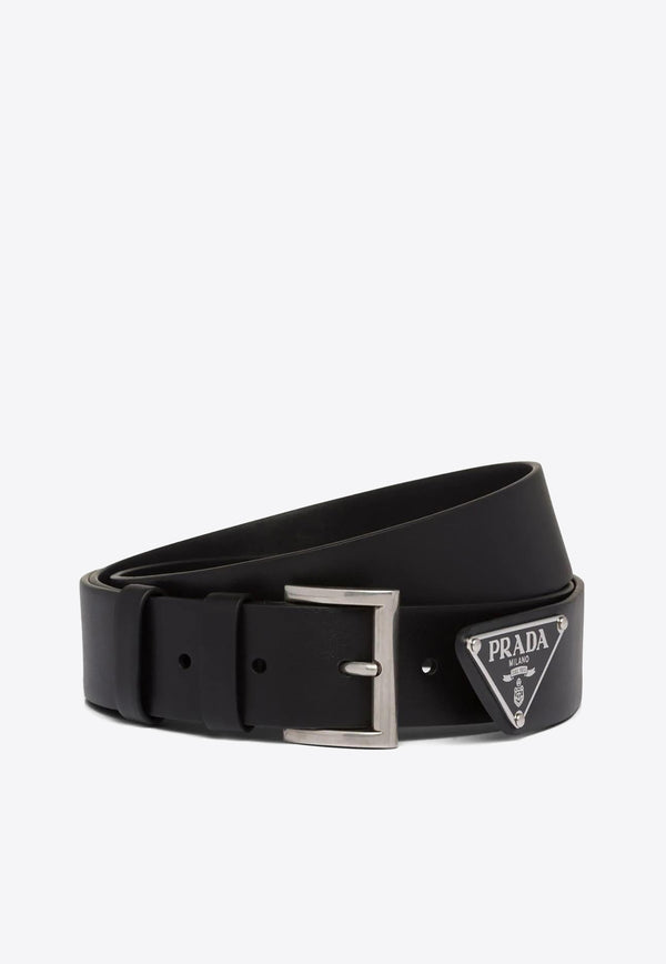 Prada Triangle Logo Leather Belt Black 2CC546R2Z_F0002