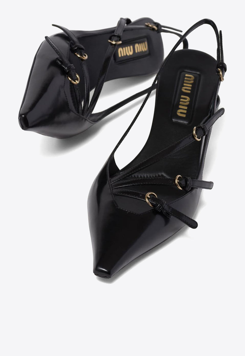 Miu Miu 55 Buckle-Embellished Leather Slingback Pumps Black 5I013EFM055055_F0002