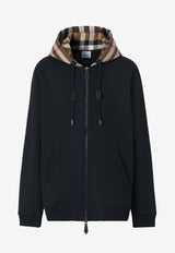 Burberry Check-Pattern Zip-Up Hooded Sweatshirt 8060705_A1189 Black