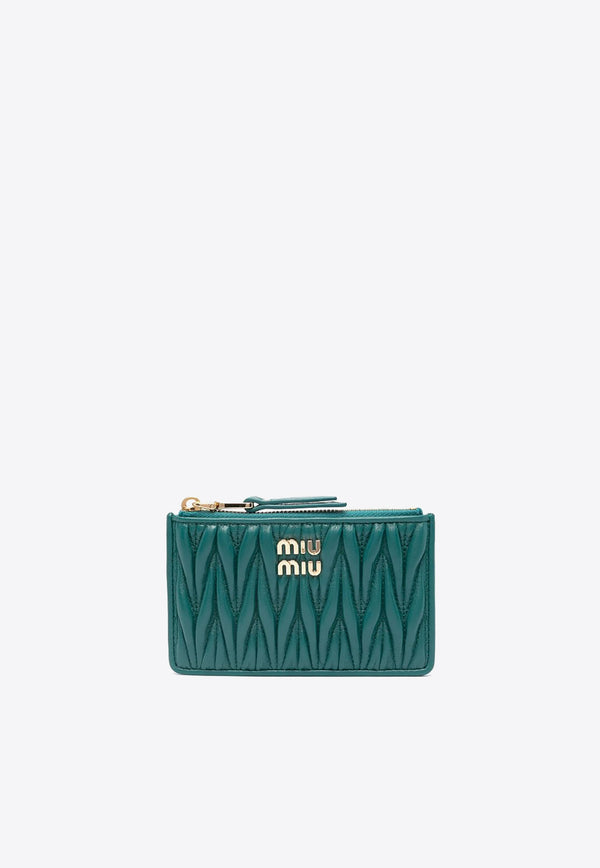 Miu Miu Logo Plaque Quilted Leather Cardholder Green 5MB0602FPP_F0K41