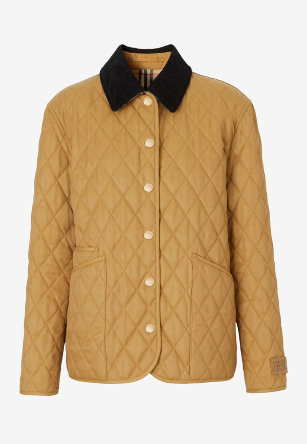 Burberry Corduroy-Collar Diamond-Quilted Jacket 8065108_A1420 Camel