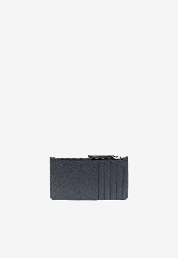 Maison Margiela Four Stitches Zip Cardholder in Grained Leather Blue S56UI0143P4455_T6313
