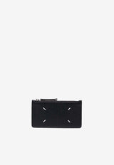 Maison Margiela Four Stitches Zip Cardholder in Grained Leather Black S56UI0143P4455_T8013